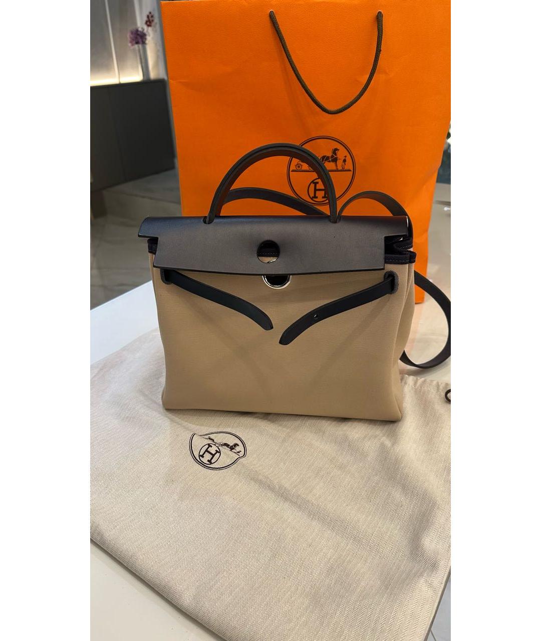 HERMES Бежевая тканевая сумка через плечо, фото 2