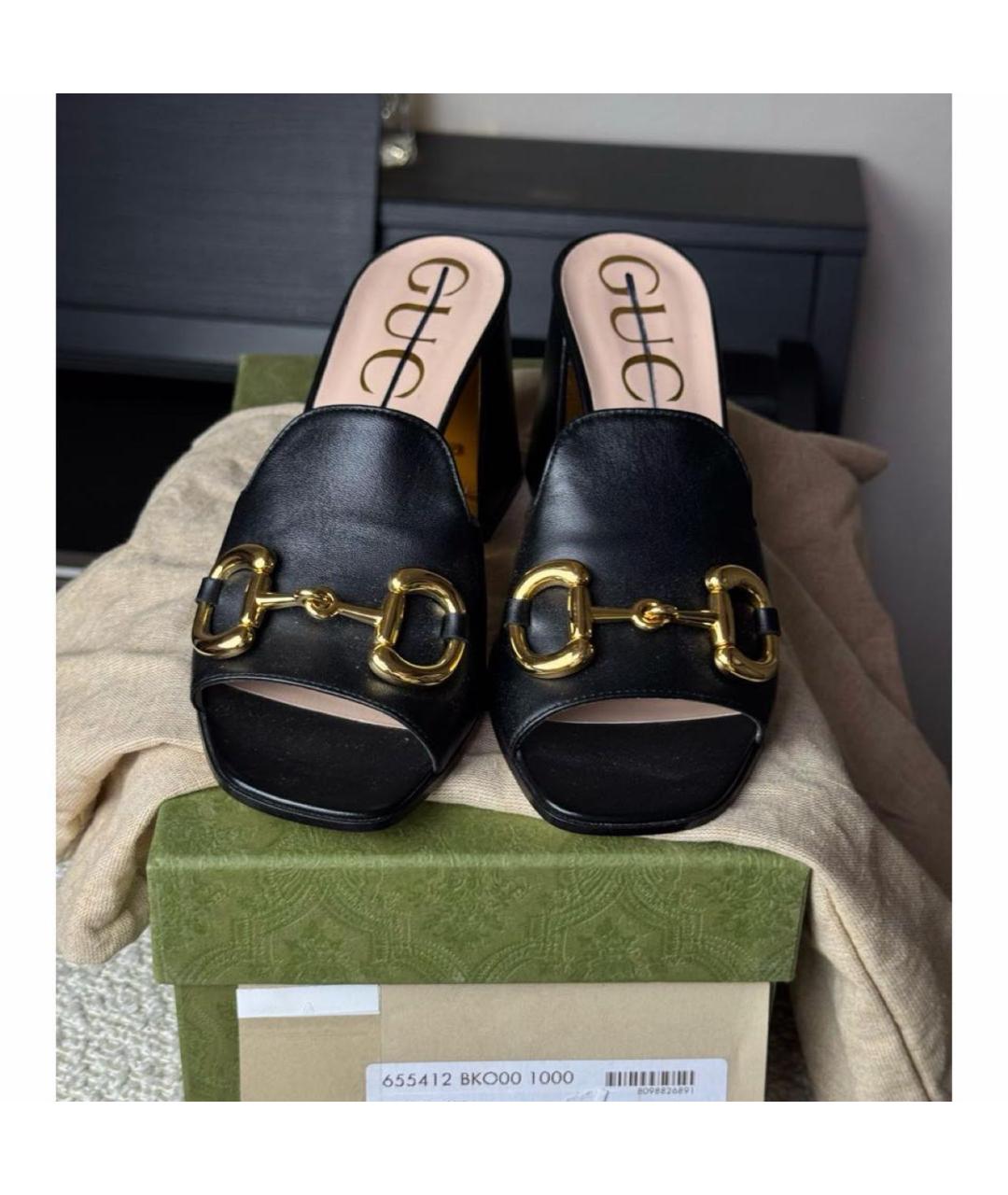 GUCCI Черные кожаные мюли, фото 2