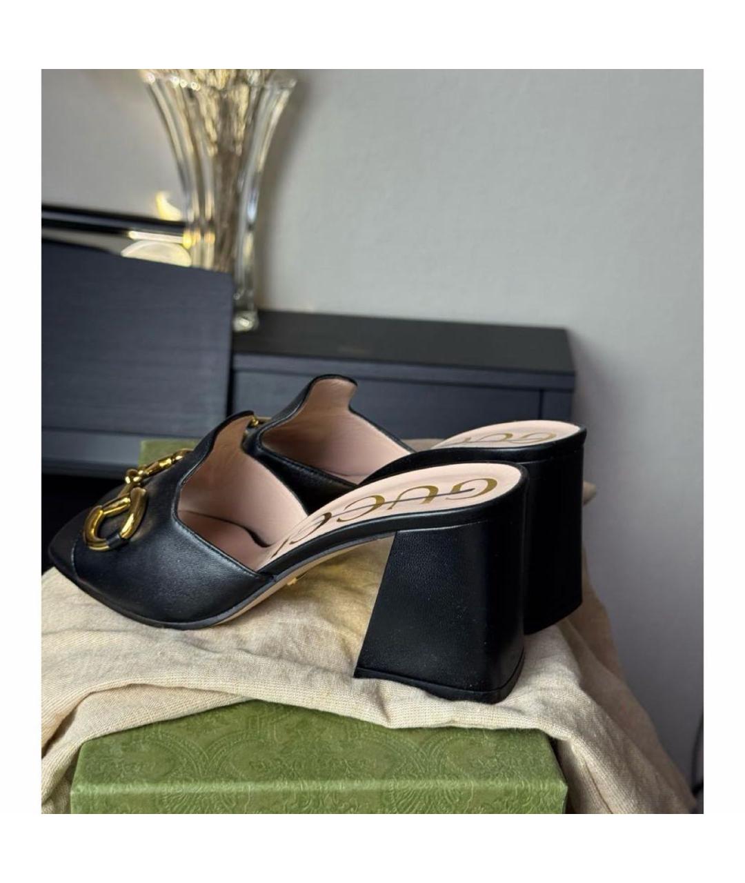GUCCI Черные кожаные мюли, фото 4