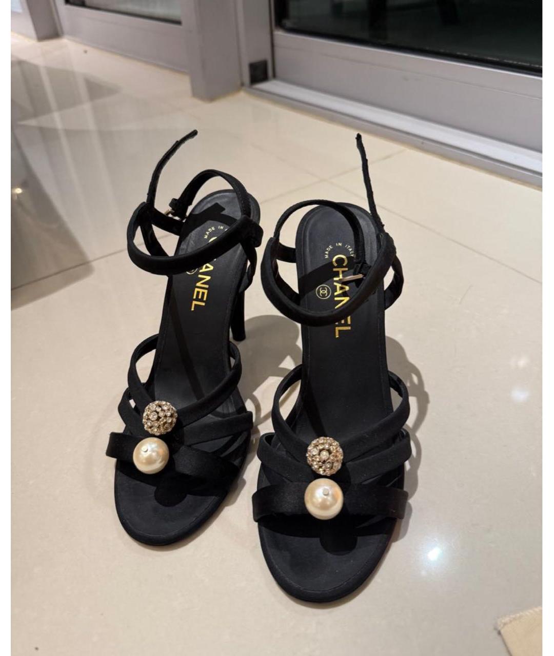 CHANEL Черные текстильные босоножки, фото 4