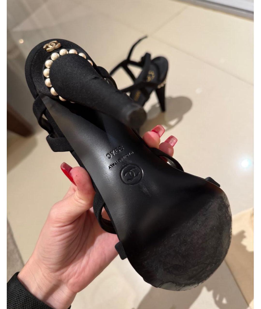 CHANEL Черные текстильные босоножки, фото 6