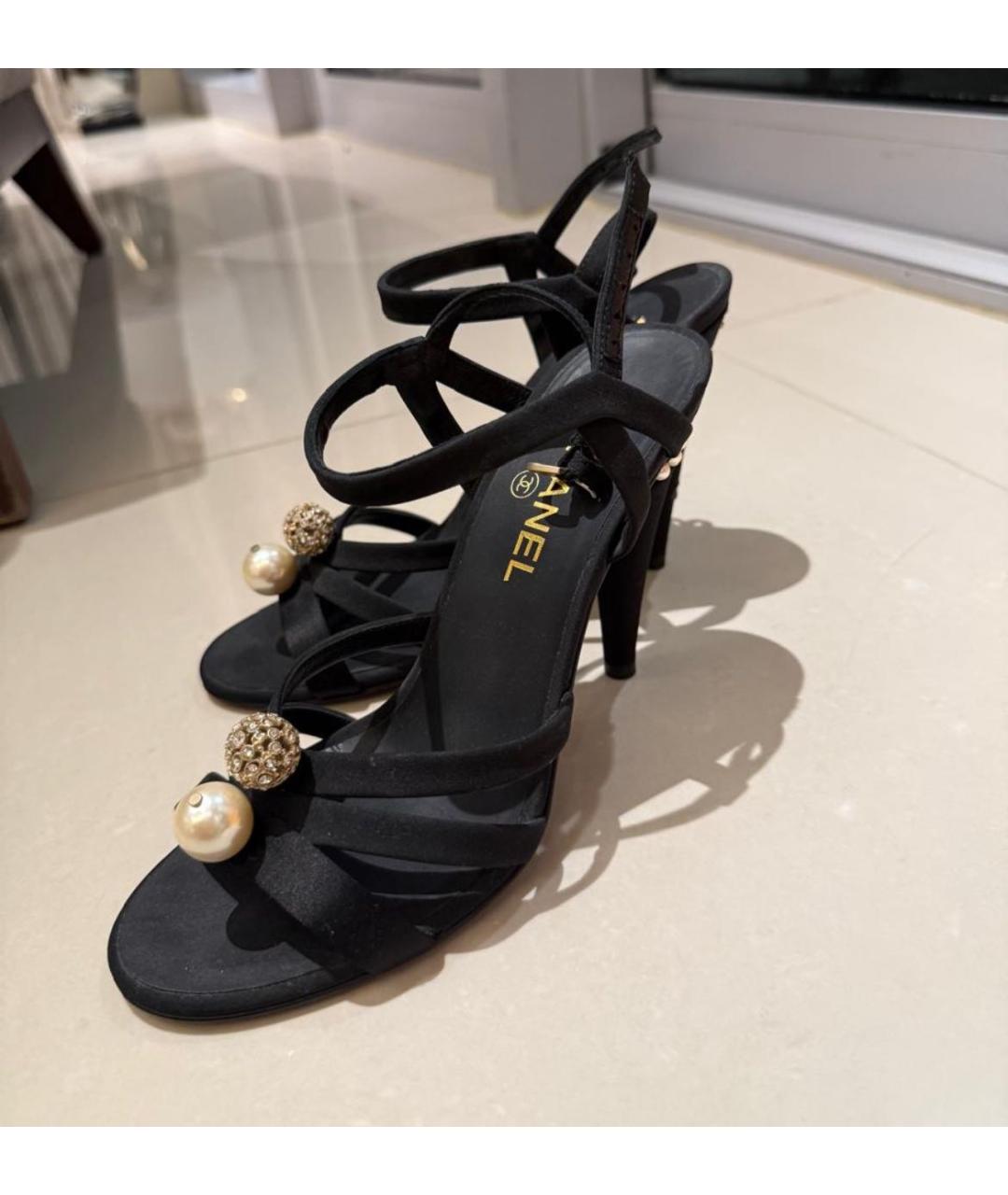 CHANEL Черные текстильные босоножки, фото 8