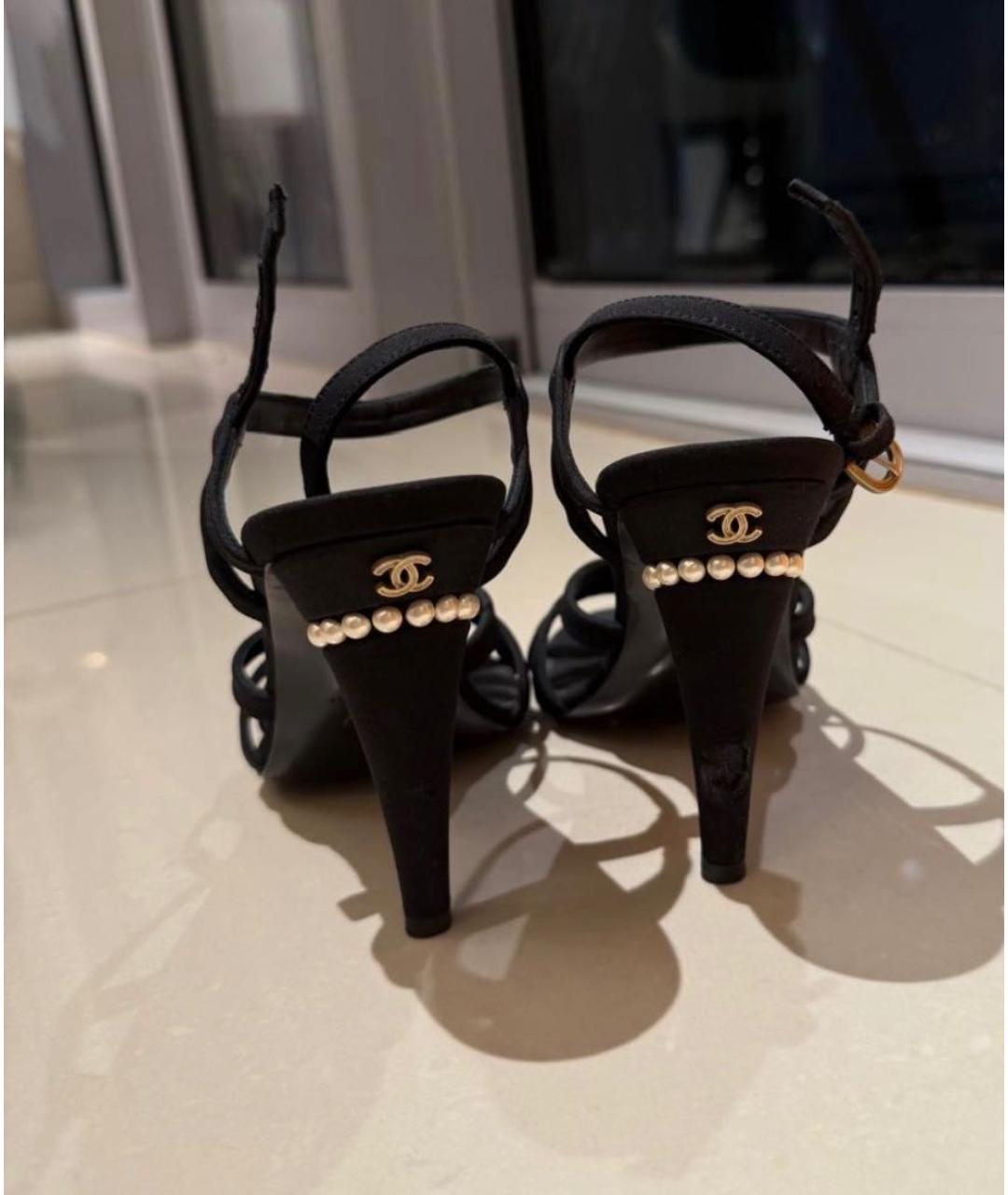 CHANEL Черные текстильные босоножки, фото 5