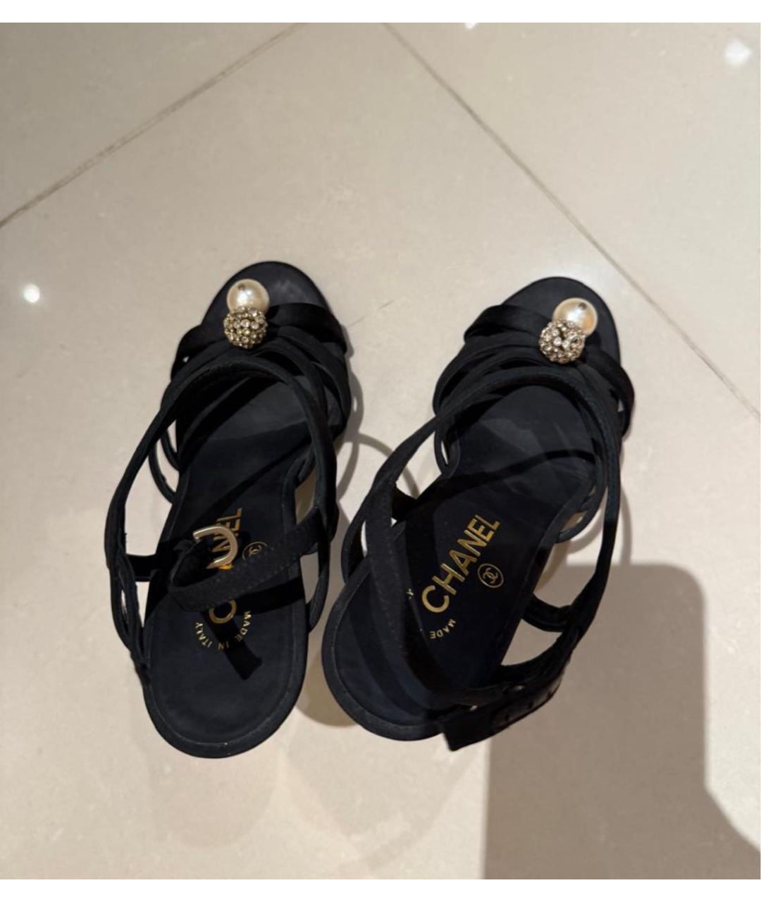 CHANEL Черные текстильные босоножки, фото 3