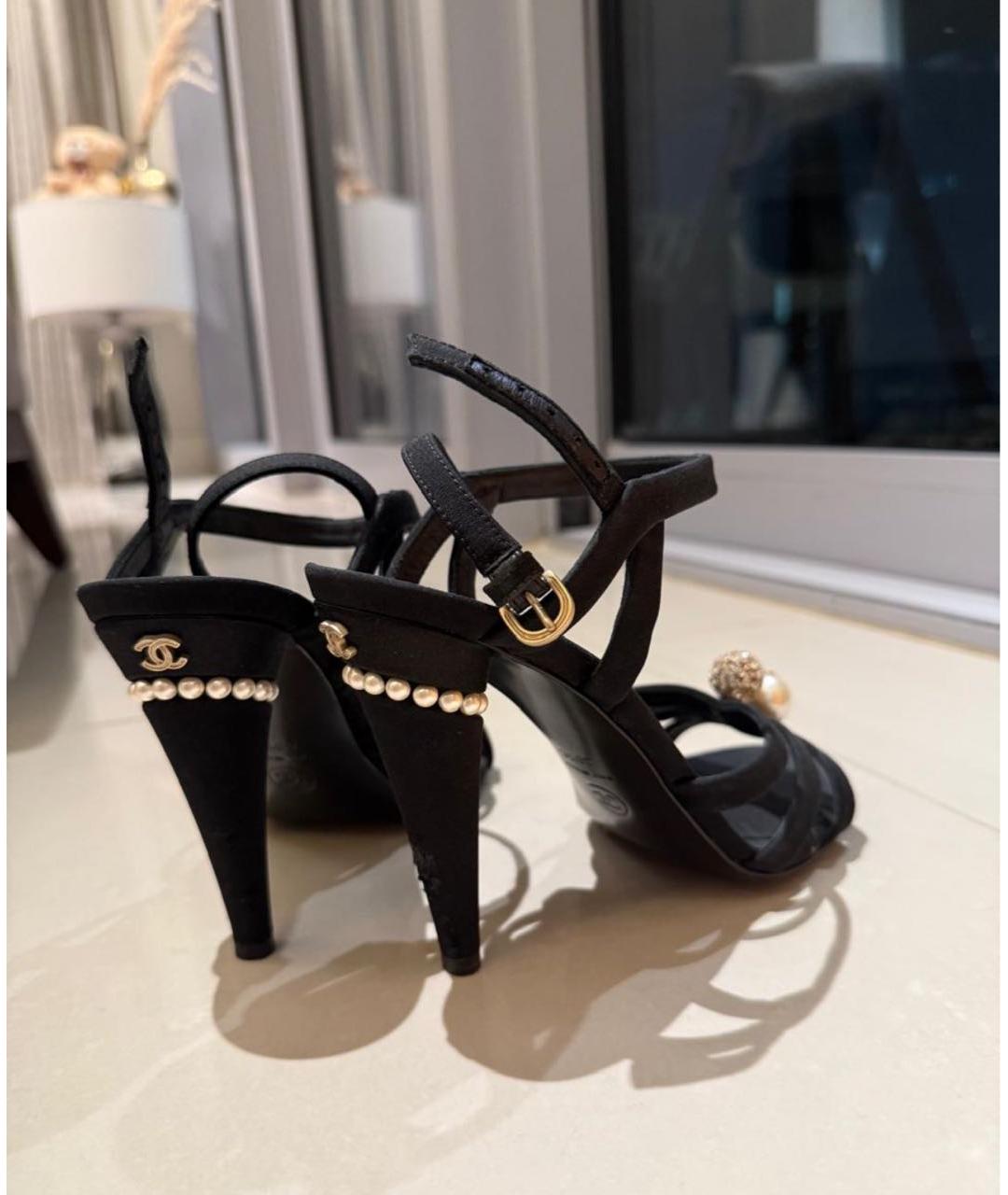 CHANEL Черные текстильные босоножки, фото 2