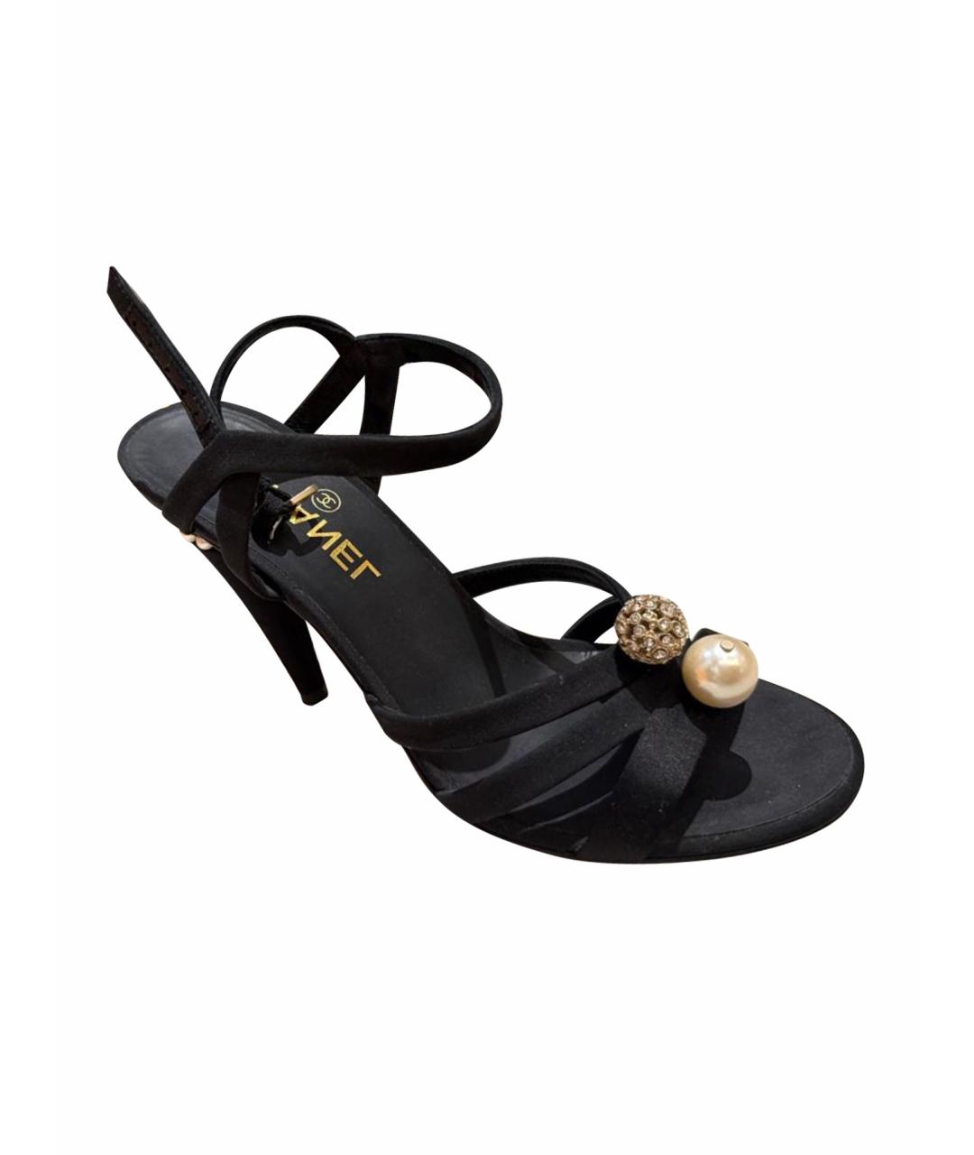 CHANEL Черные текстильные босоножки, фото 1