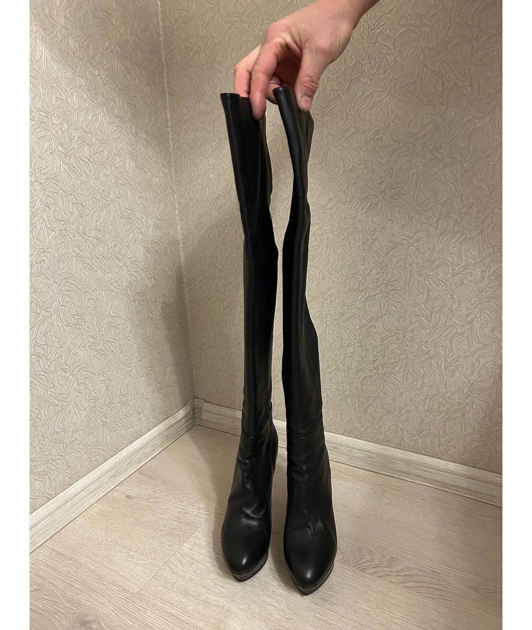 SERGIO ROSSI Черные кожаные ботфорты, фото 2