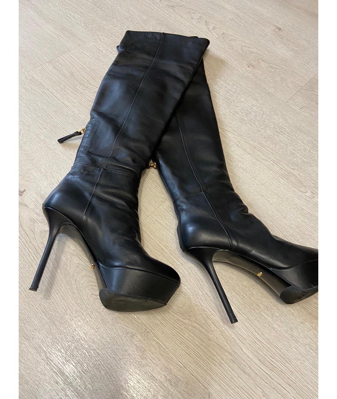 SERGIO ROSSI Черные кожаные ботфорты, фото 5