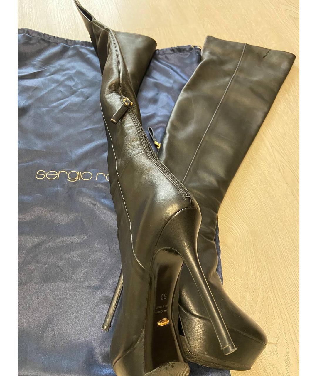 SERGIO ROSSI Черные кожаные ботфорты, фото 4