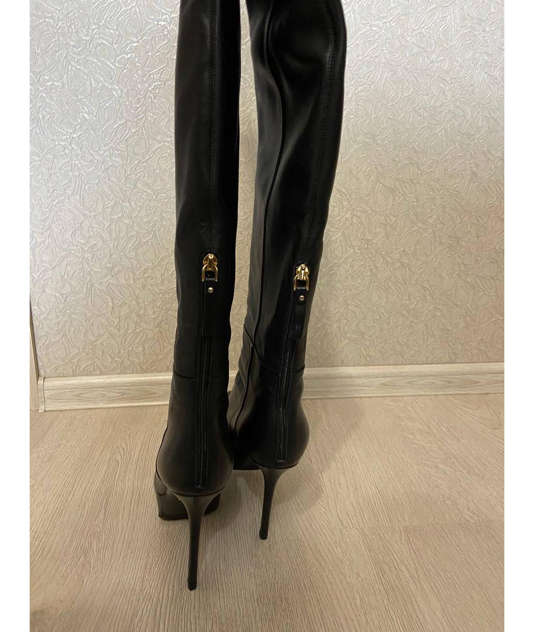 SERGIO ROSSI Черные кожаные ботфорты, фото 3