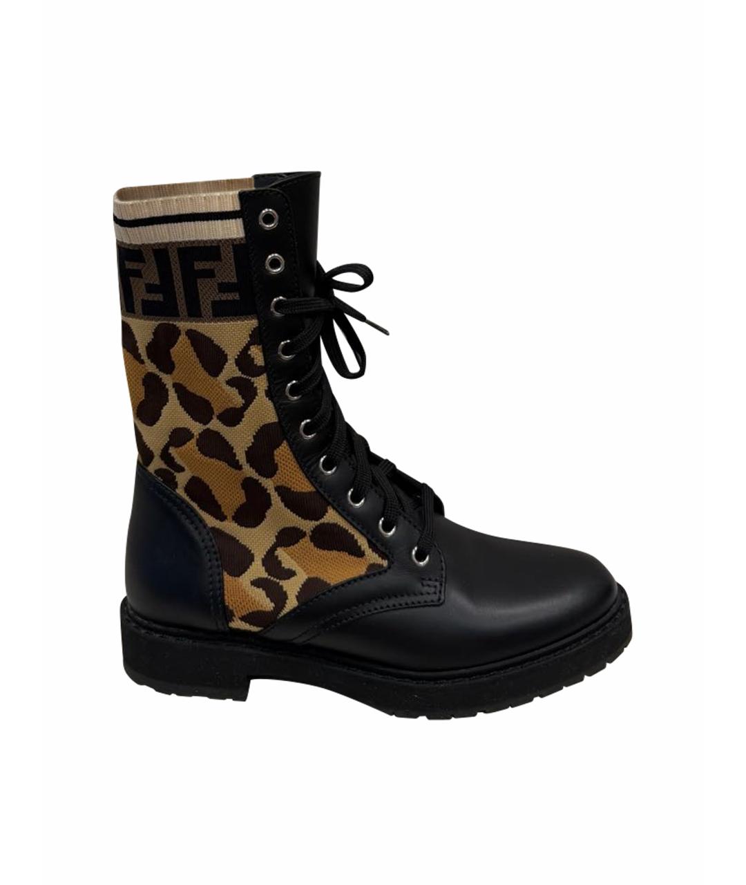 FENDI Черные кожаные ботинки, фото 1