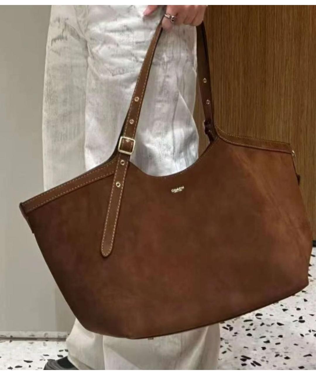 COACH Коричневая замшевая сумка тоут, фото 6