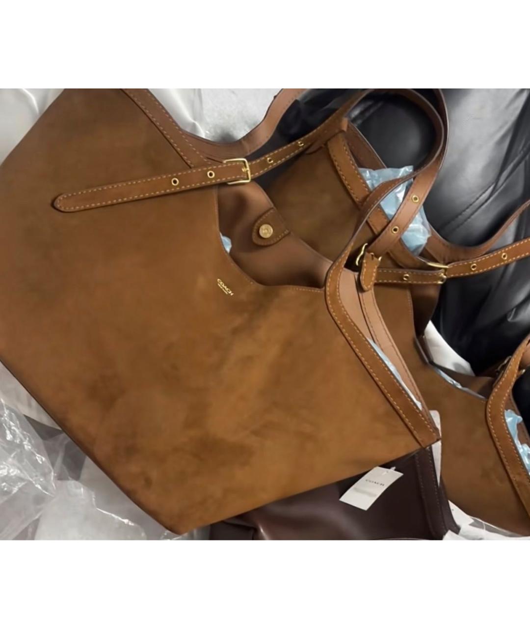 COACH Коричневая замшевая сумка тоут, фото 8