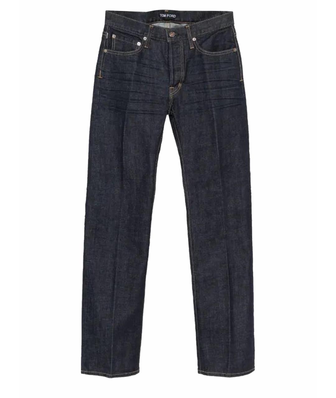 TOM FORD Темно-синие хлопко-эластановые прямые джинсы, фото 1
