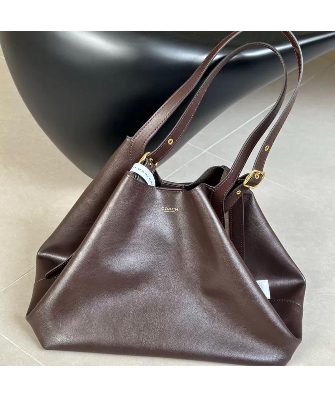 COACH Бордовая кожаная сумка тоут, фото 8