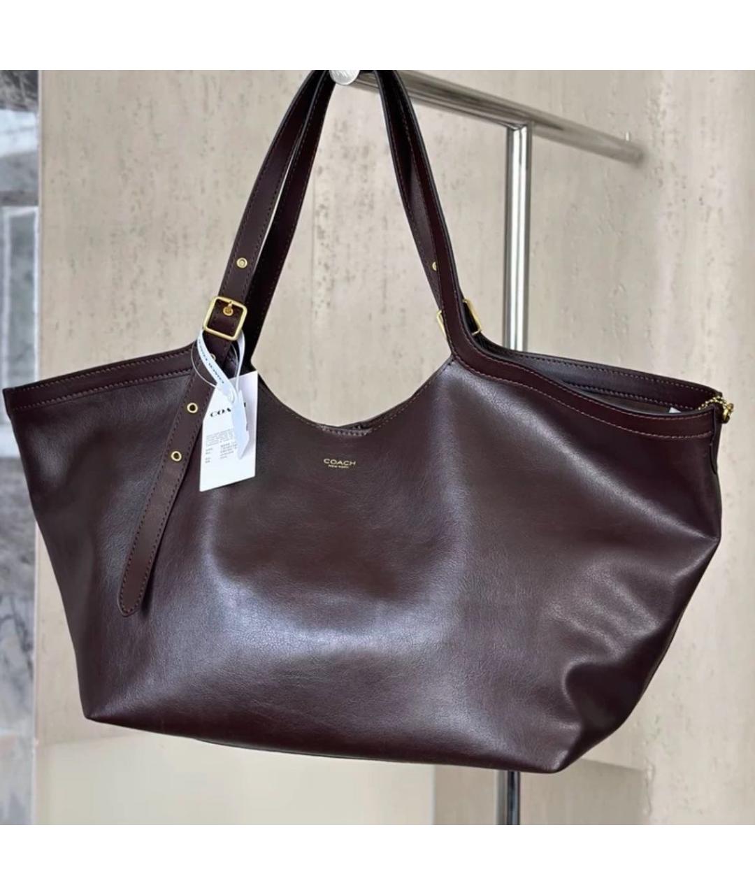 COACH Бордовая кожаная сумка тоут, фото 5