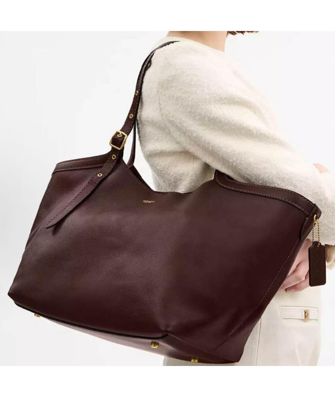 COACH Бордовая кожаная сумка тоут, фото 4