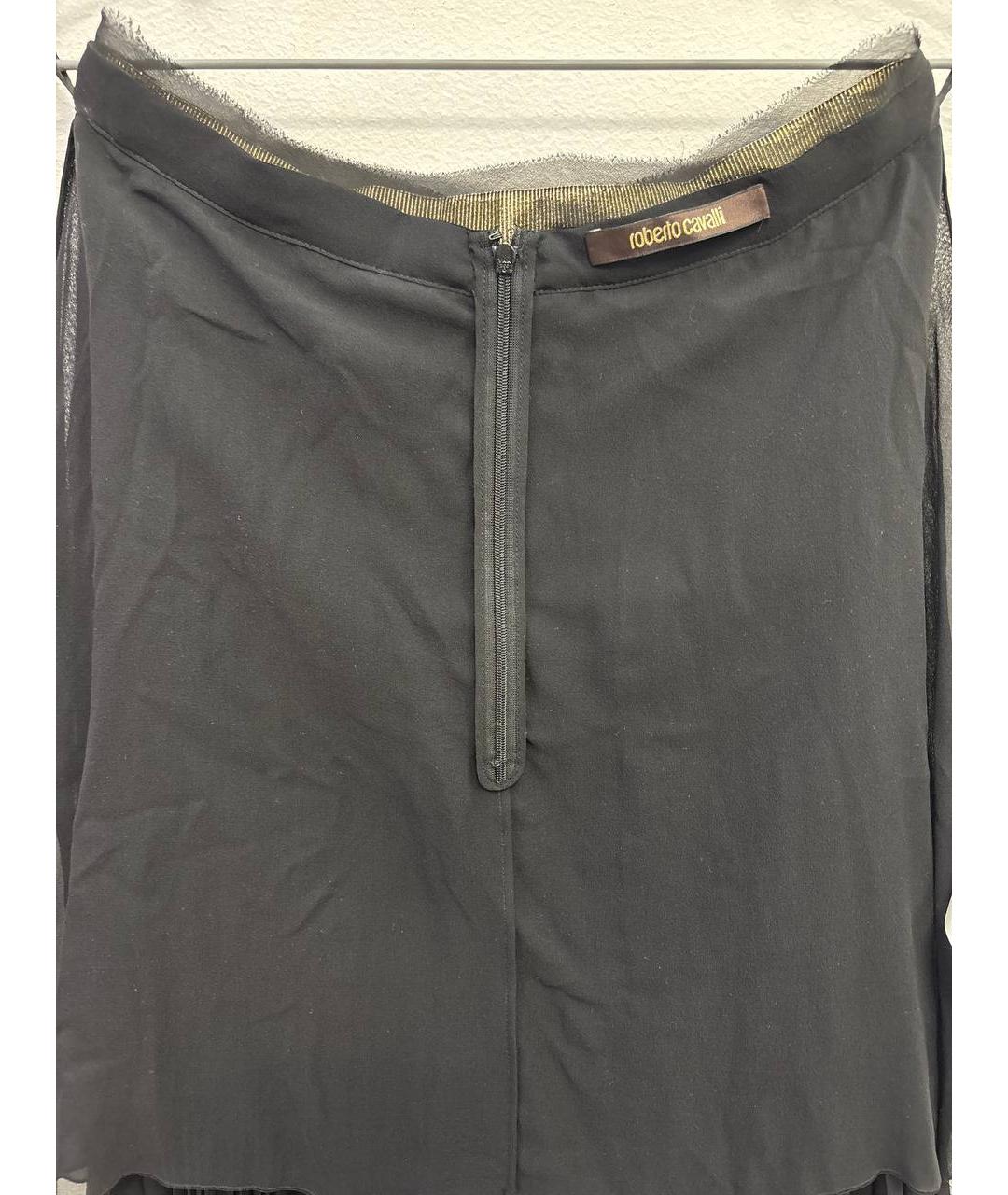 ROBERTO CAVALLI Черная шелковая юбка миди, фото 3