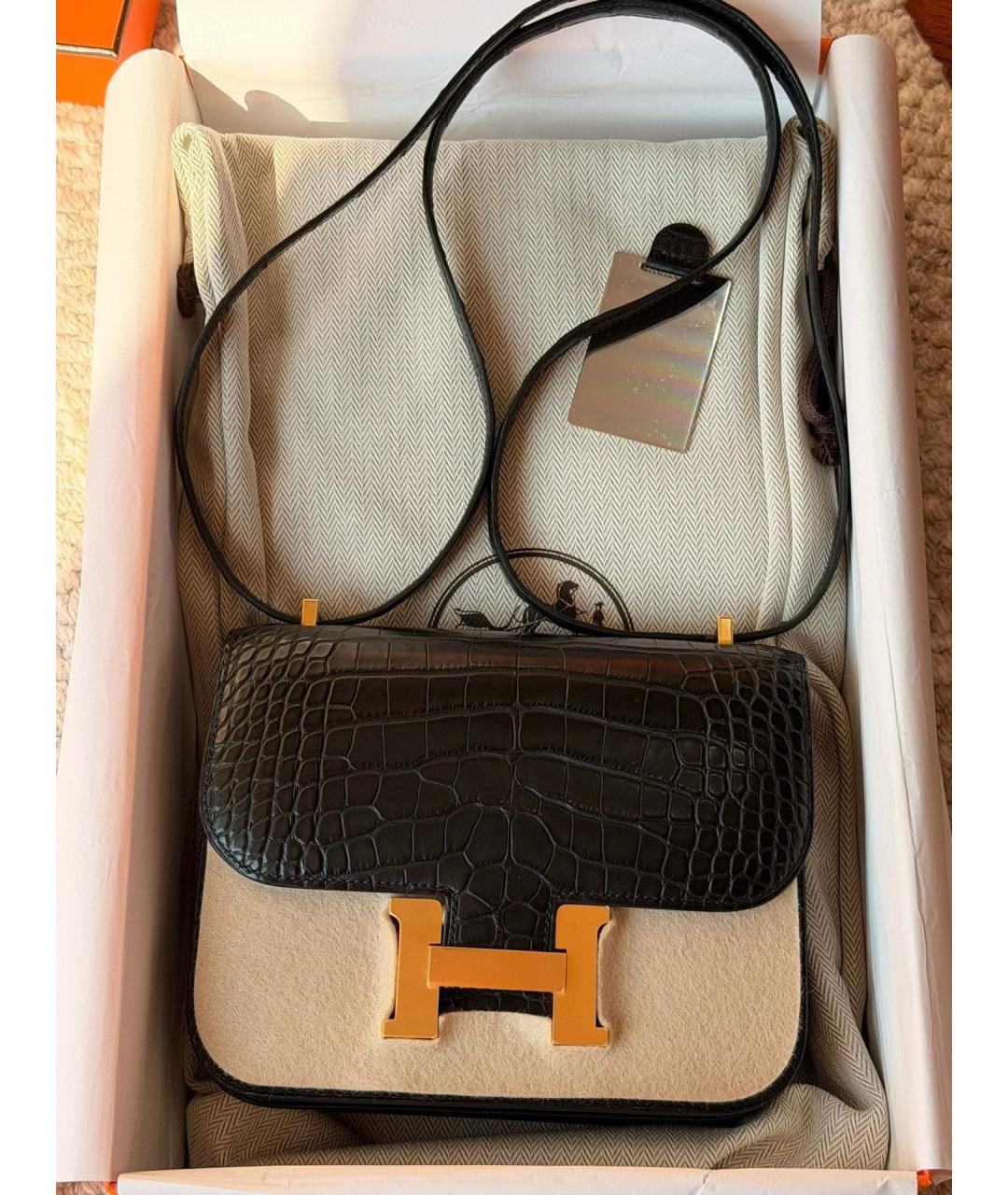 HERMES Черная сумка через плечо из экзотической кожи, фото 3