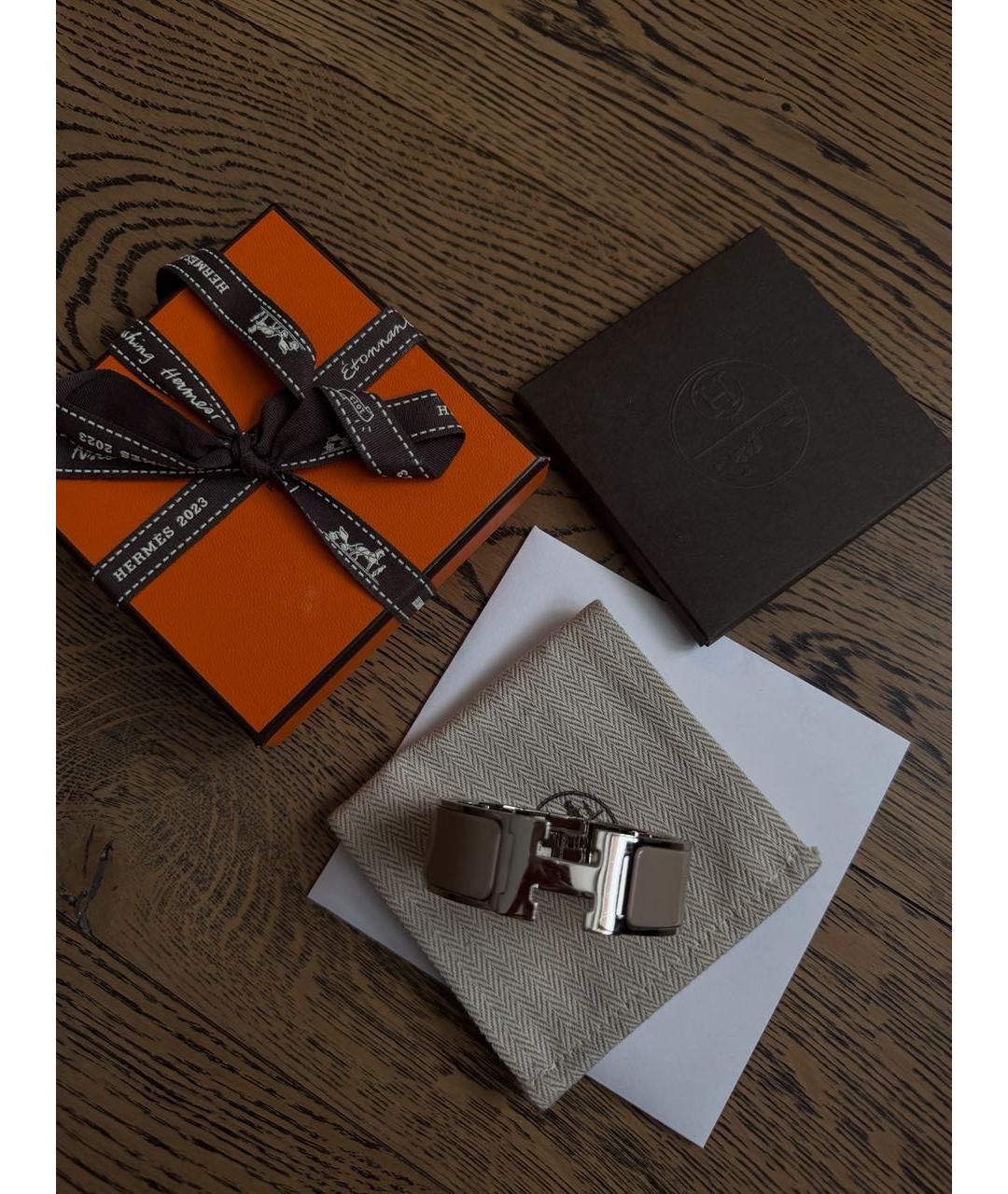 HERMES Бежевый металлический браслет, фото 5