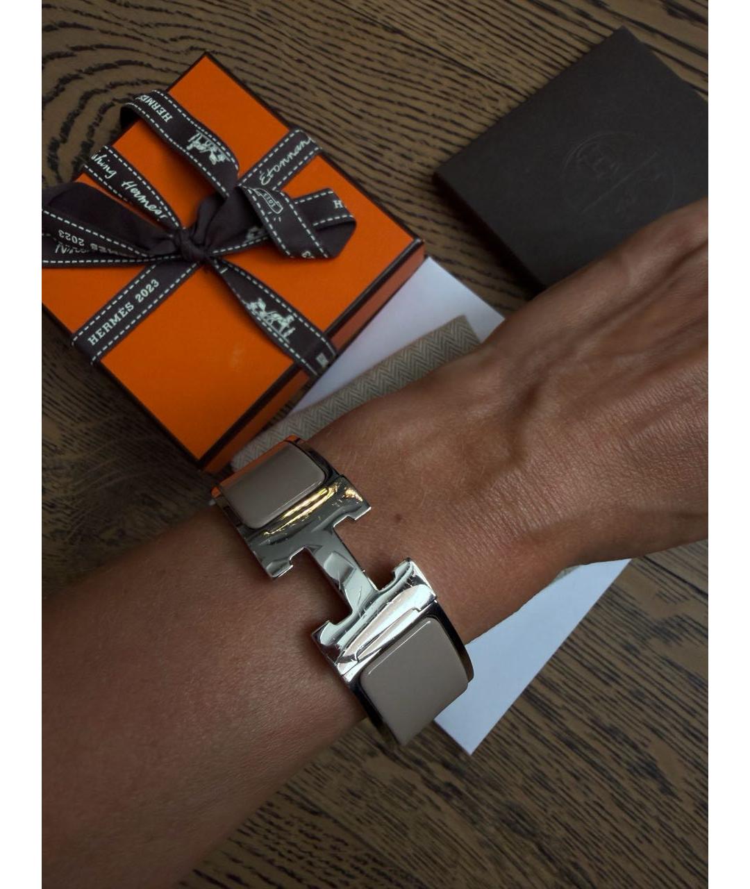 HERMES Бежевый металлический браслет, фото 6