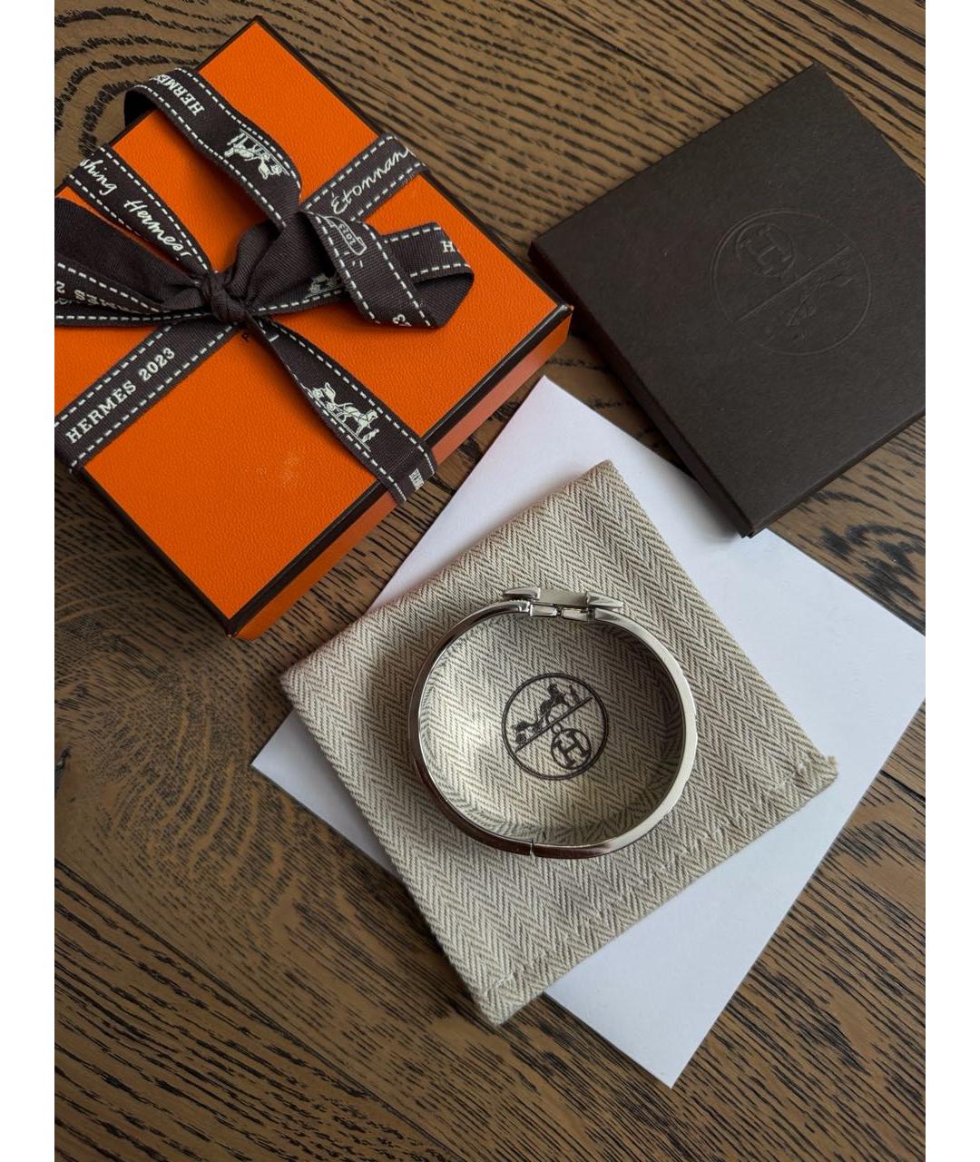 HERMES Бежевый металлический браслет, фото 2