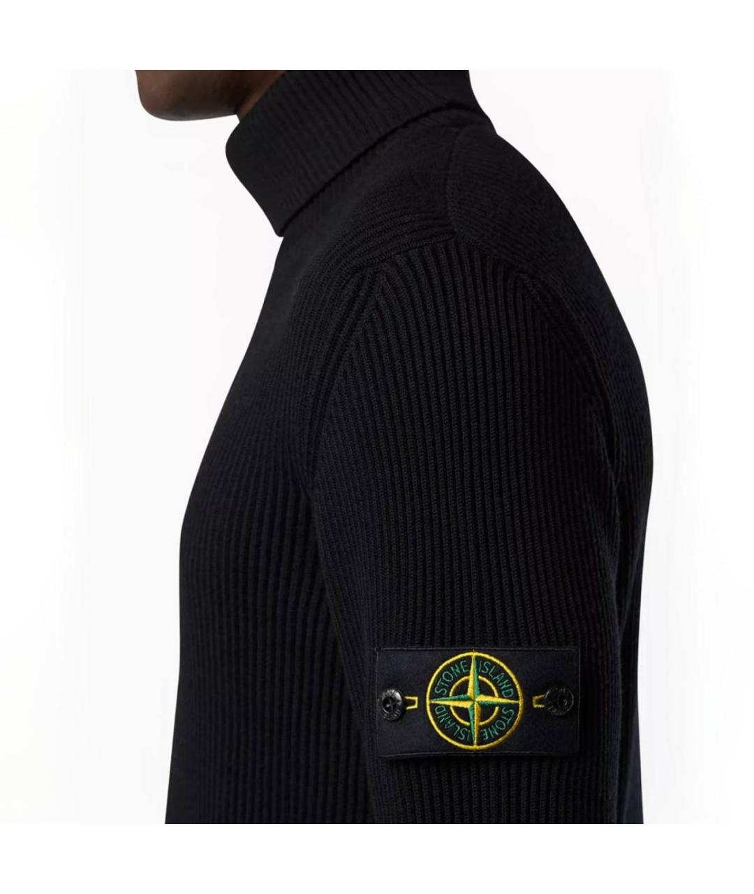 STONE ISLAND Черная шерстяная водолазка, фото 4