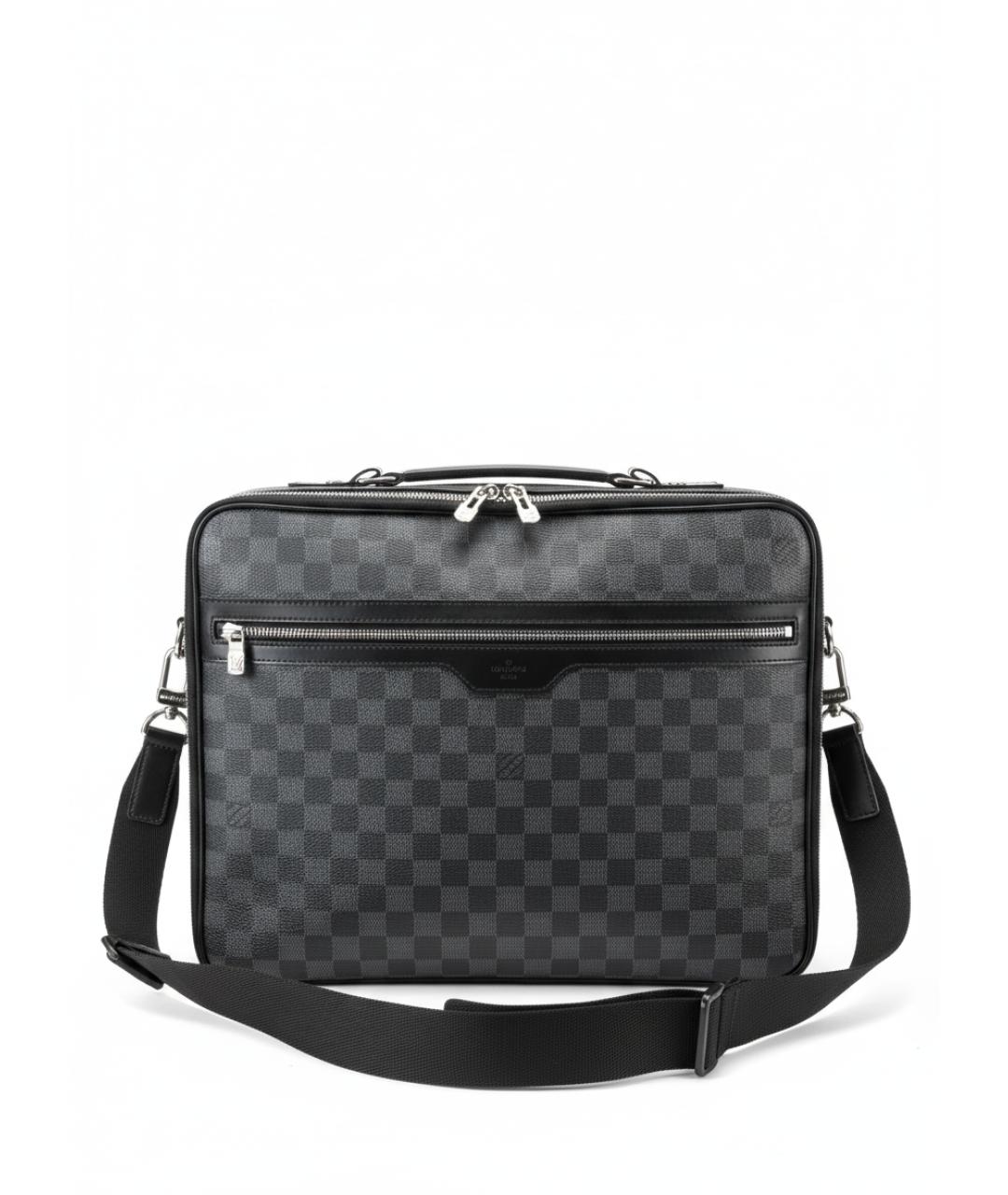 LOUIS VUITTON Антрацитовый кожаный портфель, фото 5