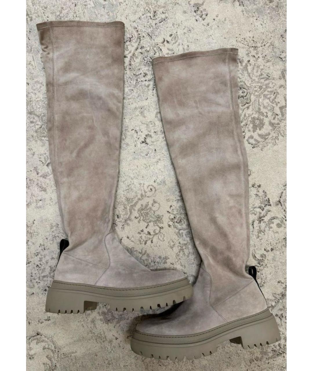 BRUNELLO CUCINELLI Бежевые замшевые ботфорты, фото 5