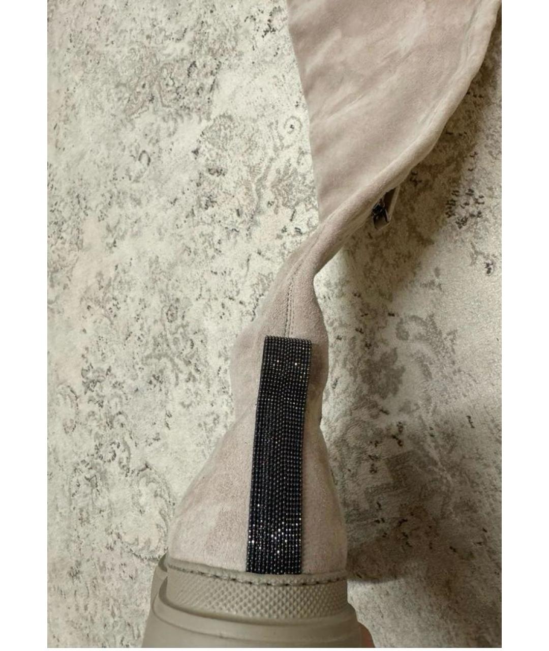 BRUNELLO CUCINELLI Бежевые замшевые ботфорты, фото 3