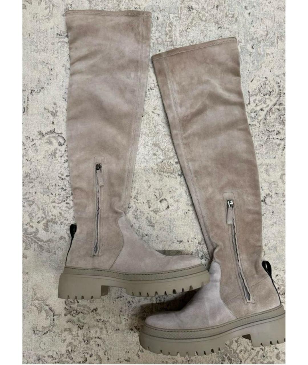 BRUNELLO CUCINELLI Бежевые замшевые ботфорты, фото 2