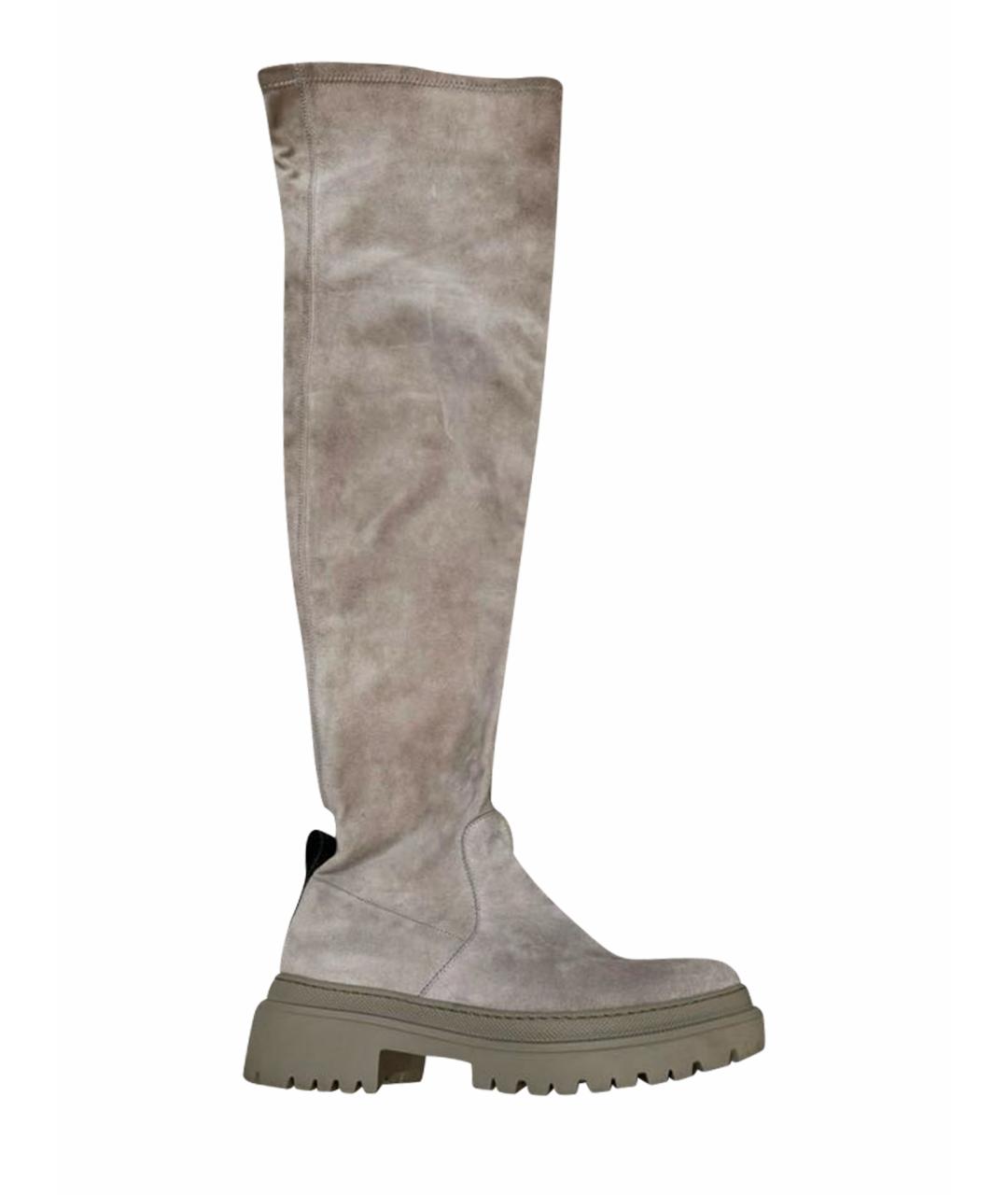 BRUNELLO CUCINELLI Бежевые замшевые ботфорты, фото 1