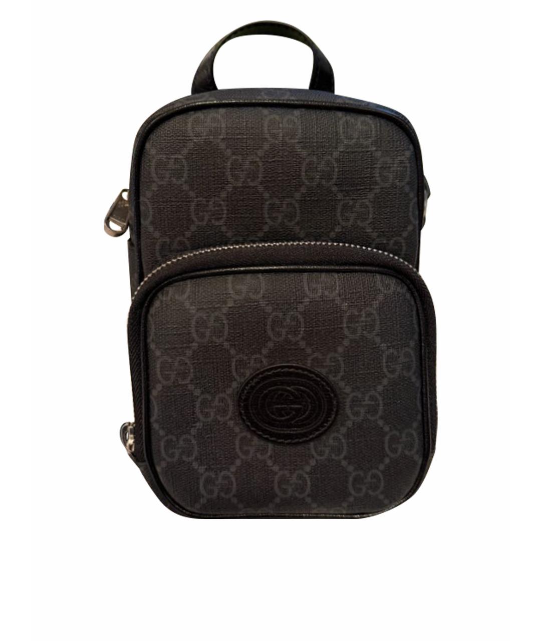 GUCCI Антрацитовая барсетка из искусственной кожи, фото 1