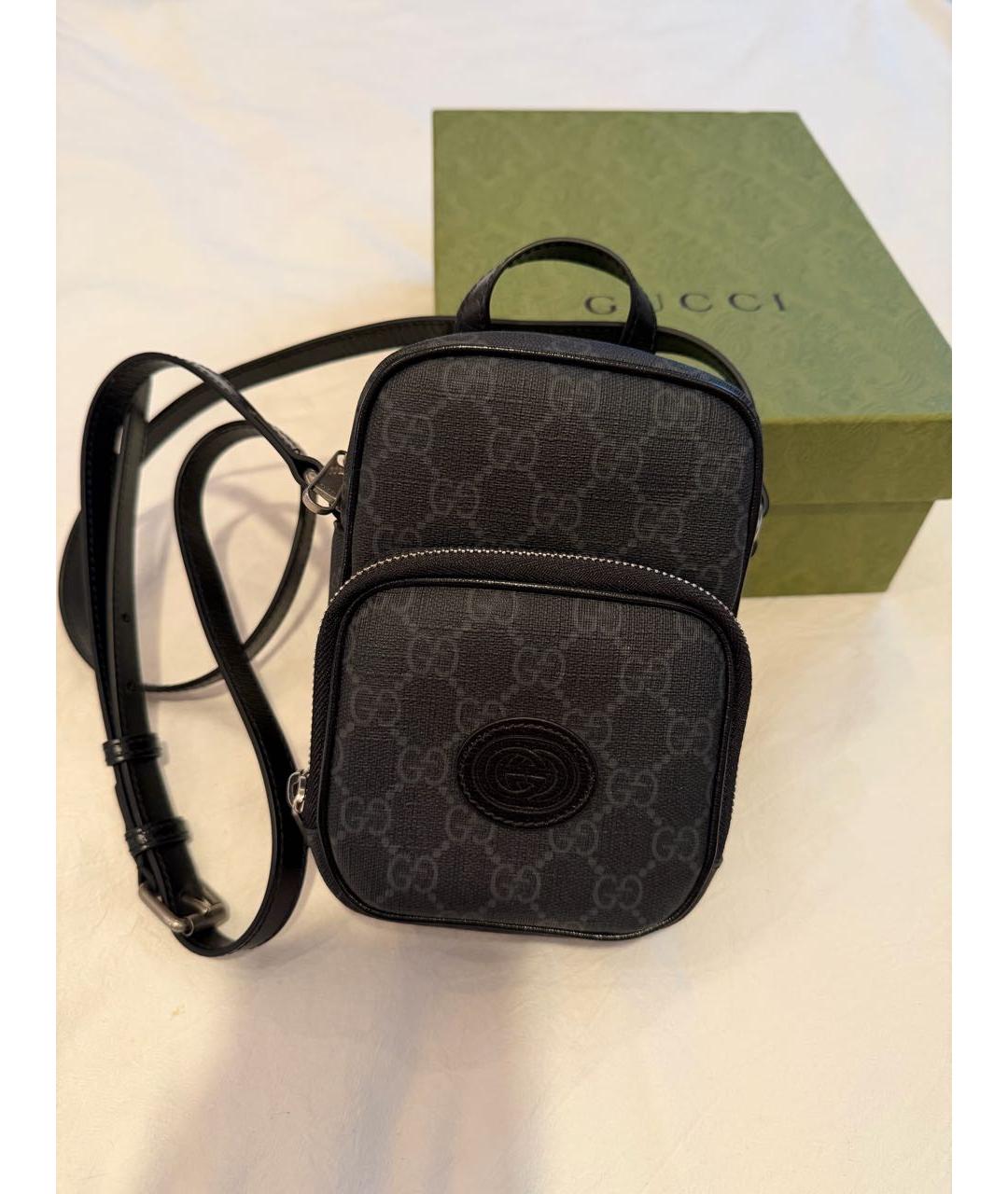 GUCCI Антрацитовая барсетка из искусственной кожи, фото 5