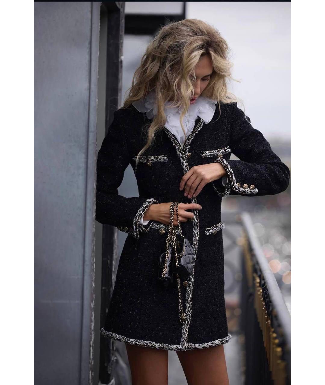 CHANEL Черное твидовое повседневное платье, фото 3