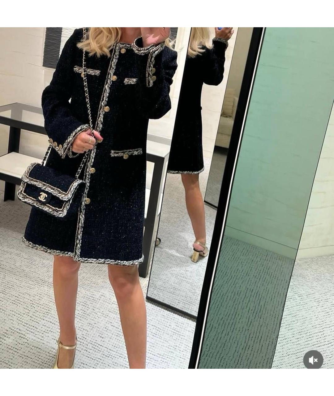 CHANEL Черное твидовое повседневное платье, фото 7