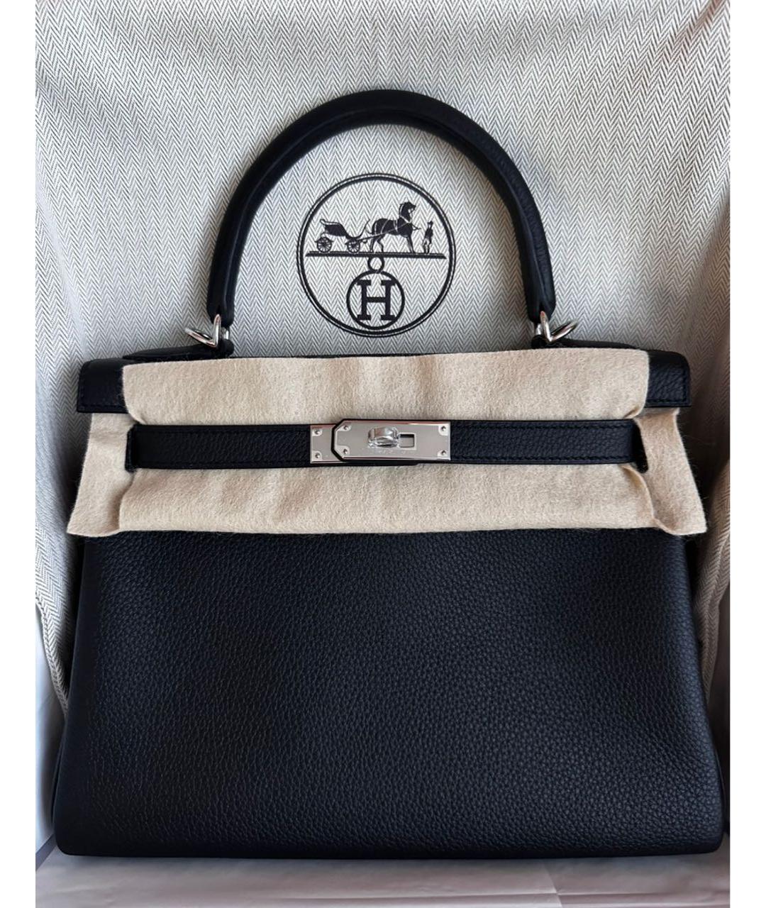 HERMES Черная кожаная сумка с короткими ручками, фото 3