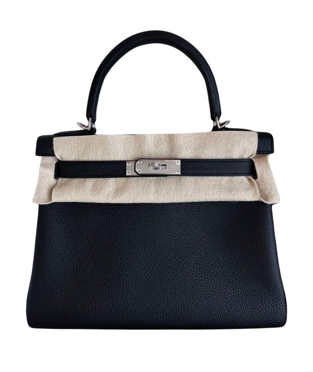 HERMES Черная кожаная сумка с короткими ручками, фото 1