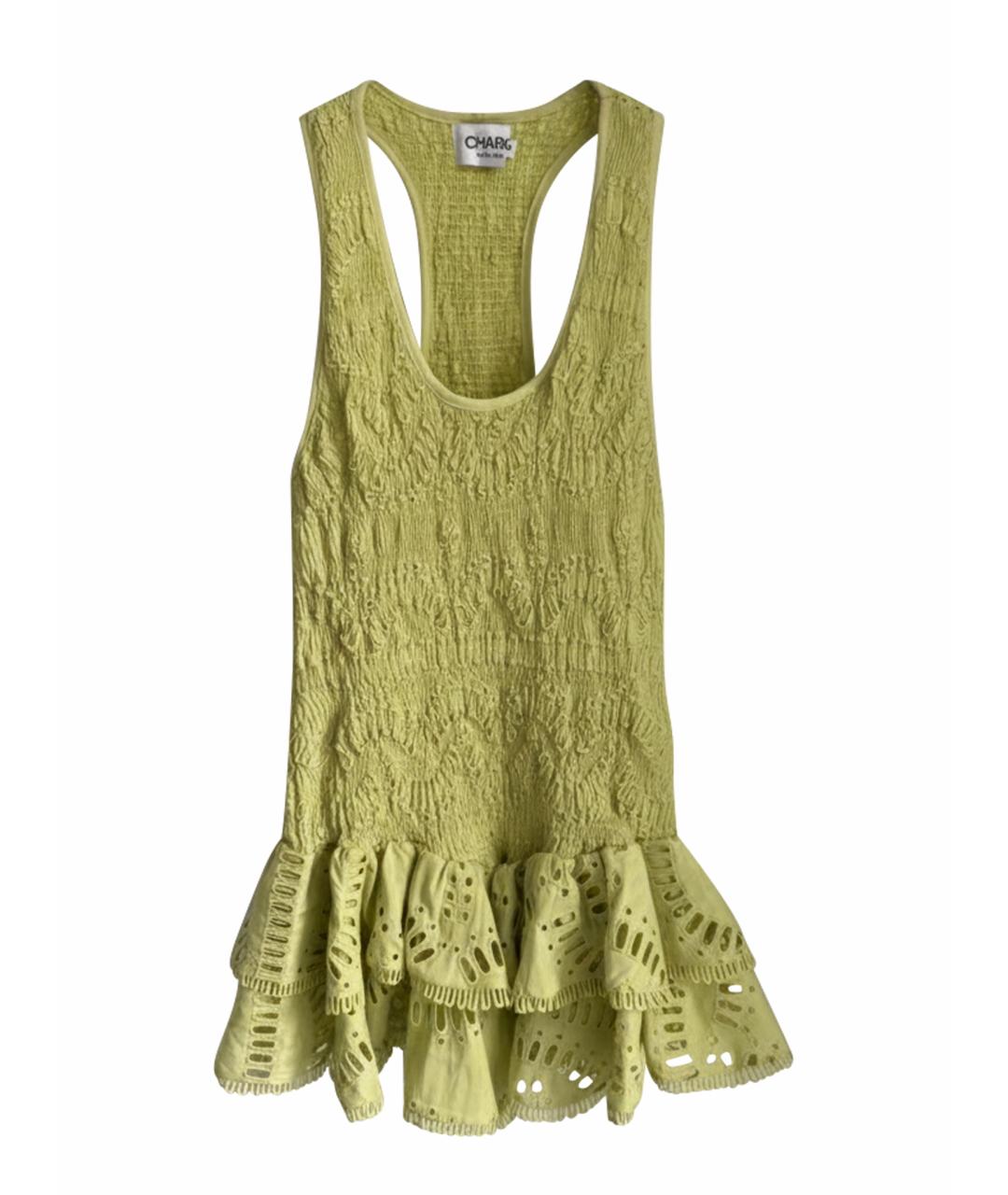 CHARO RUIZ Салатовыое хлопковое коктейльное платье, фото 1