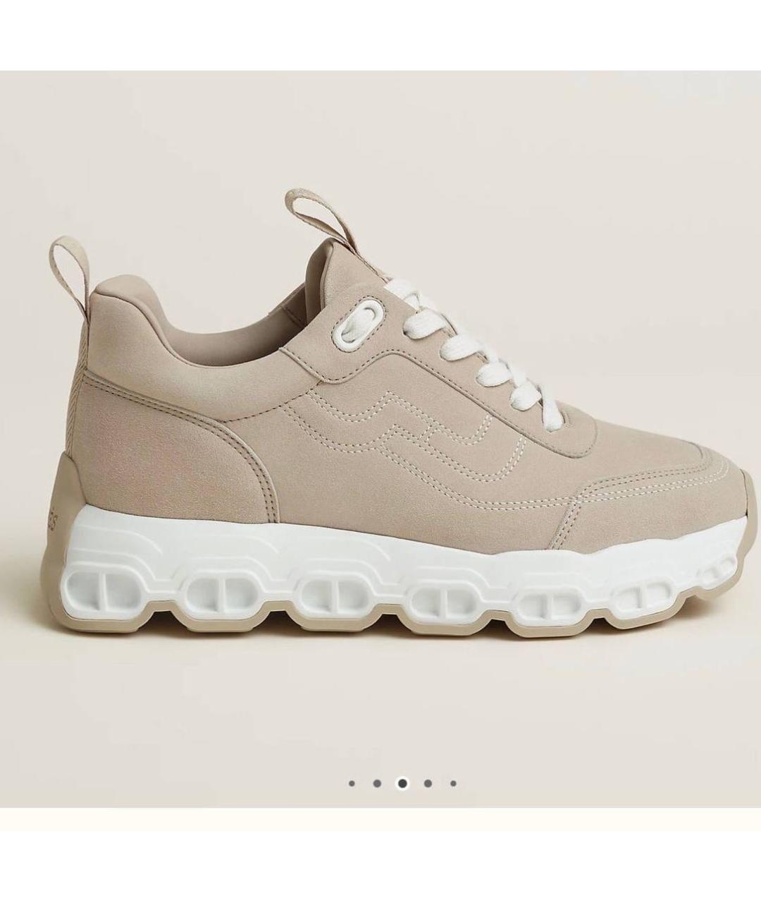 HERMES Бежевые кожаные кроссовки, фото 4