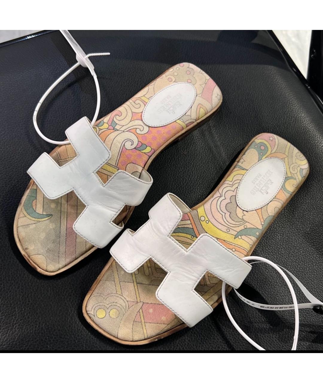 HERMES Белые кожаные сандалии, фото 6