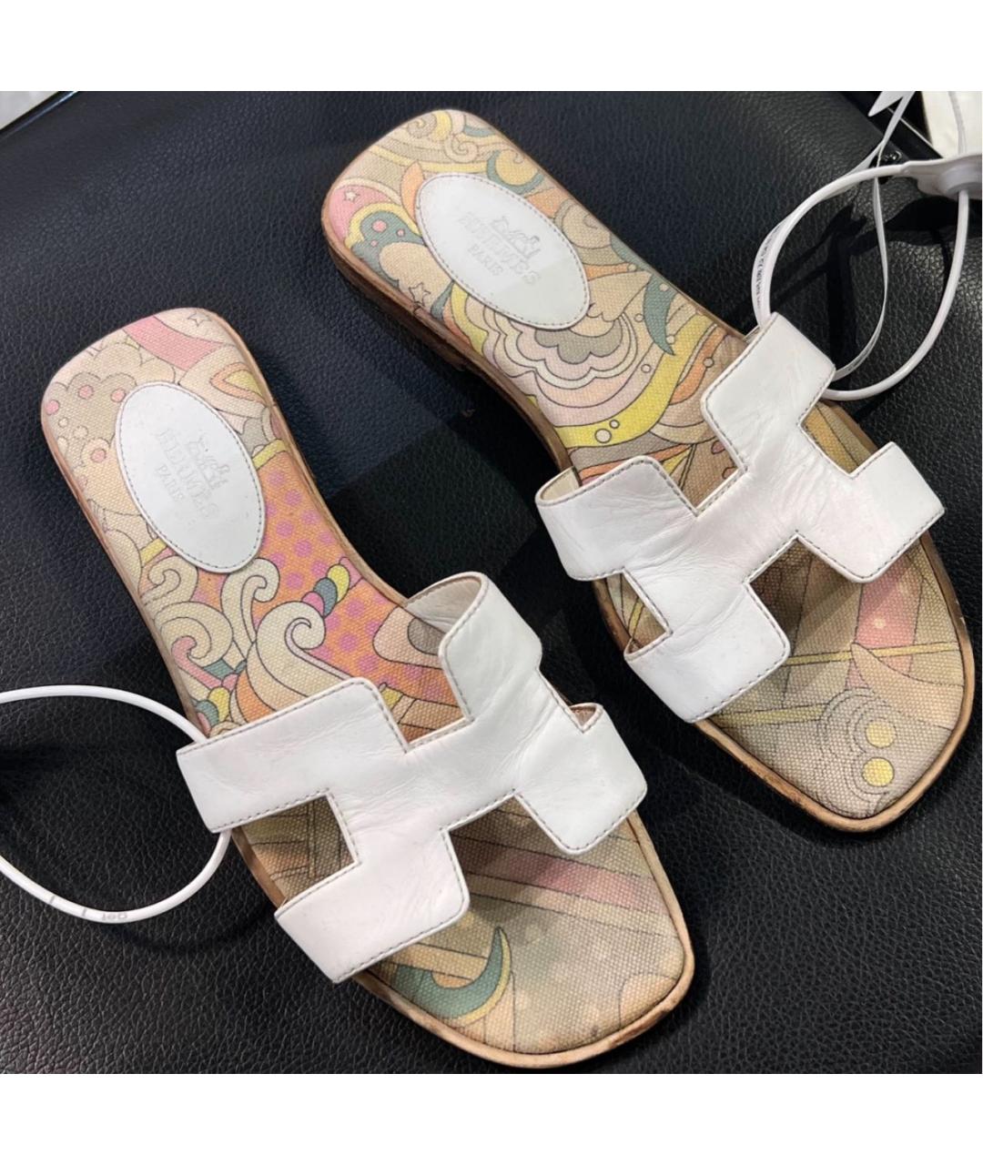 HERMES Белые кожаные сандалии, фото 7