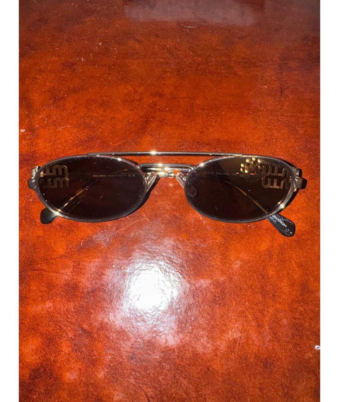 MIU MIU Золотые металлические солнцезащитные очки, фото 7