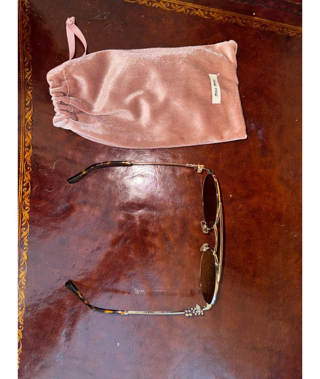 MIU MIU Золотые металлические солнцезащитные очки, фото 6