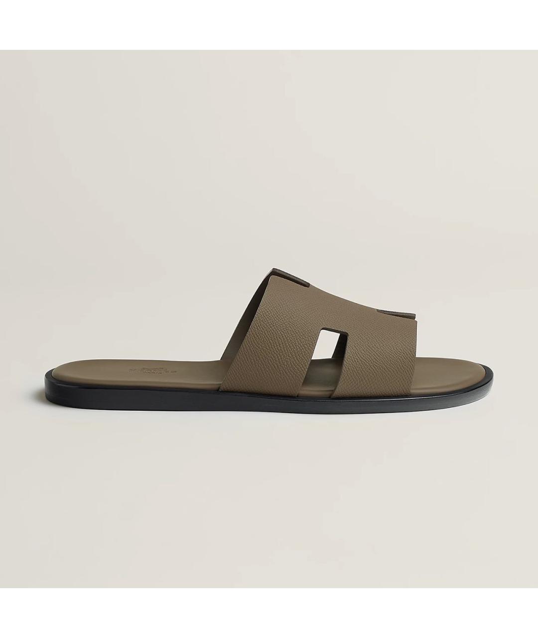 HERMES Коричневые кожаные шлепанцы, фото 4