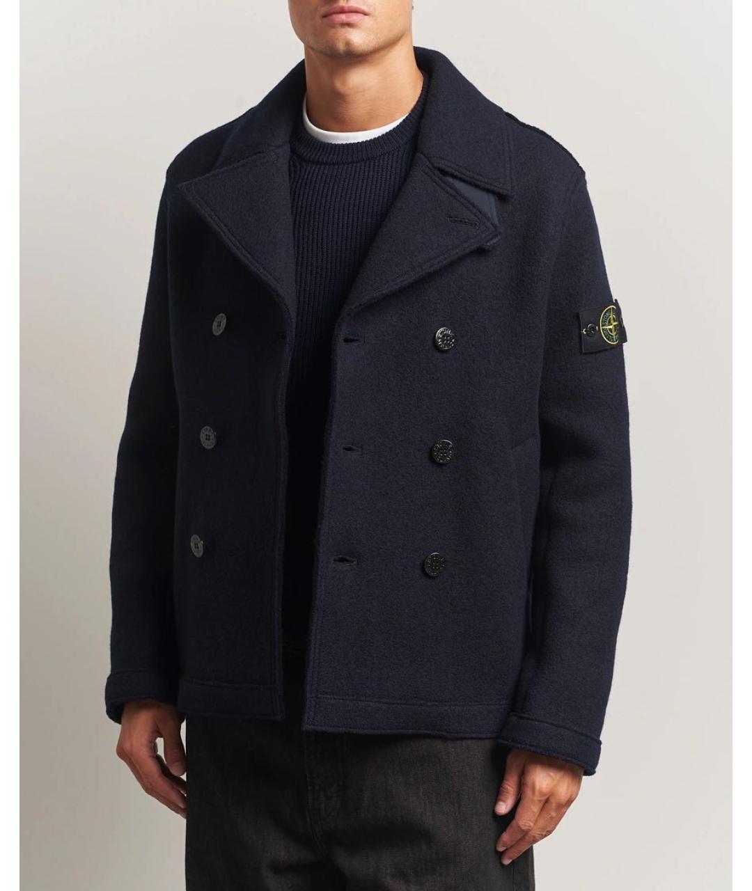 STONE ISLAND Темно-синее шерстяное пальто, фото 3