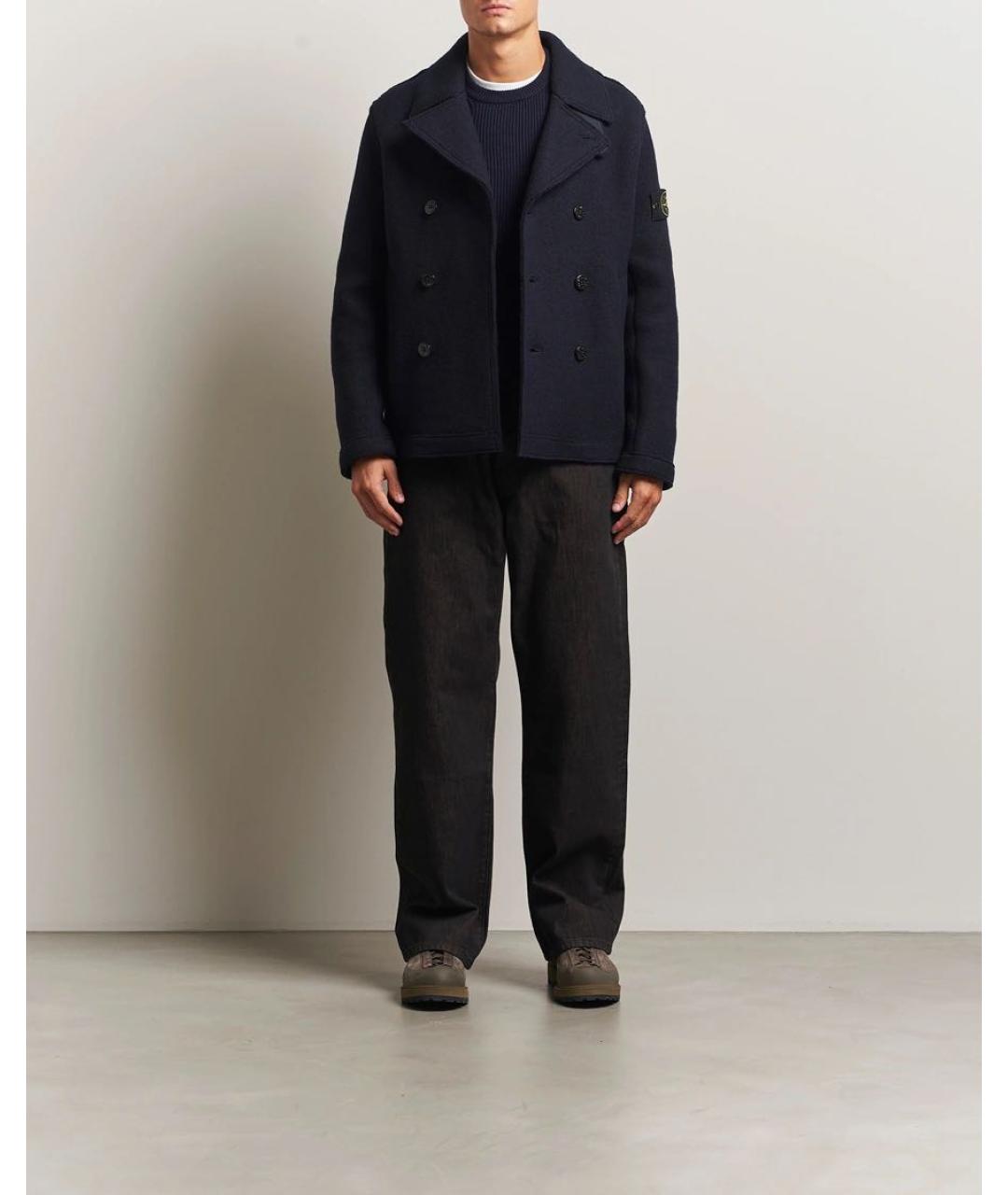 STONE ISLAND Темно-синее шерстяное пальто, фото 2