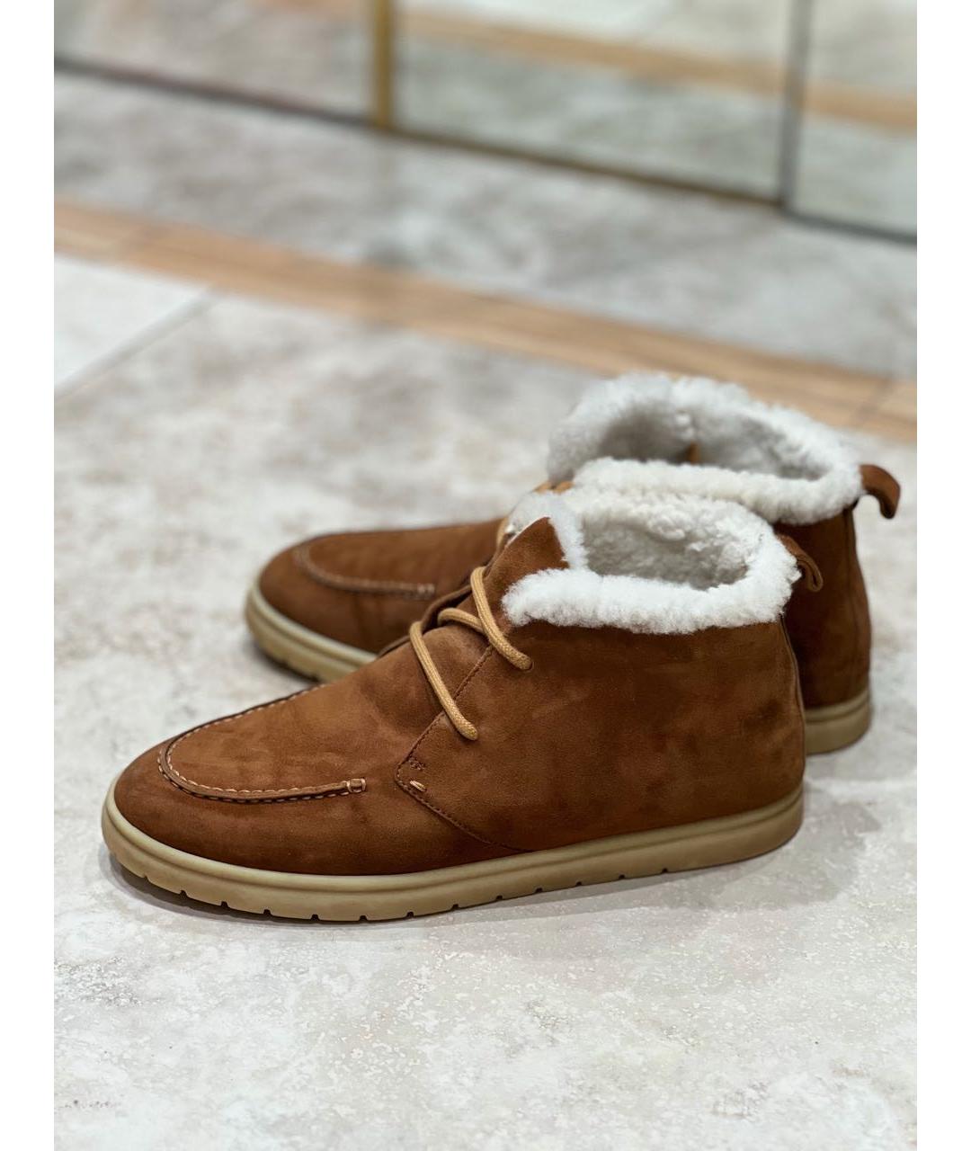 LORO PIANA Коричневые замшевые ботинки, фото 5