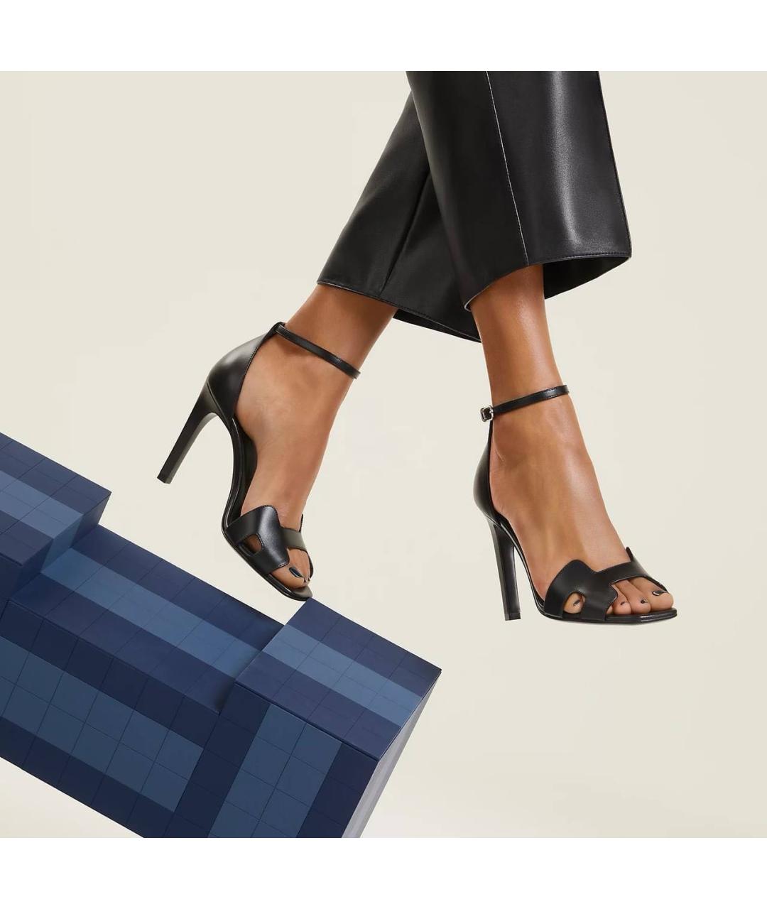 HERMES Черные кожаные босоножки, фото 2