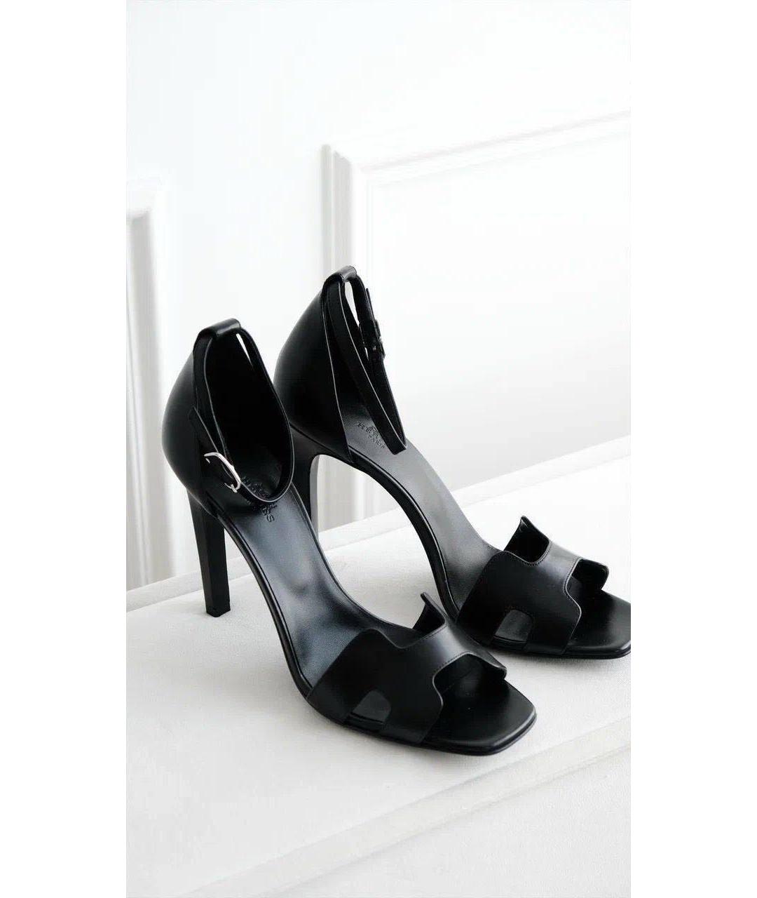 HERMES Черные кожаные босоножки, фото 5